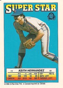 1988 O-Pee-Chee Stickers - Super Star Backs #3 Keith Hernandez Front