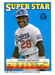 1988 O-Pee-Chee Stickers - Super Star Backs #15 Pedro Guerrero Front