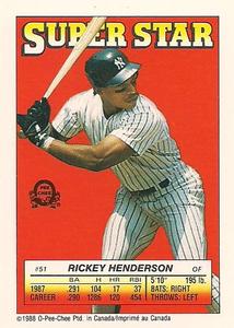 1988 O-Pee-Chee Stickers - Super Star Backs #51 Rickey Henderson Front
