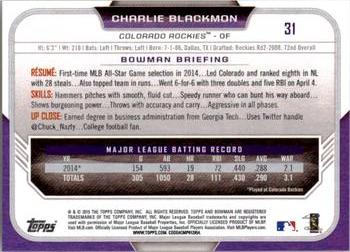 2015 Bowman #31 Charlie Blackmon Back