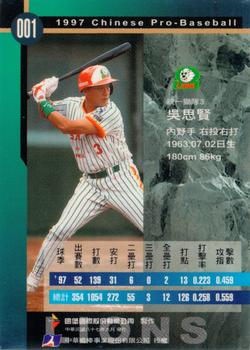 1997 CPBL C&C Series #001 Shi-Hsien Wu Back
