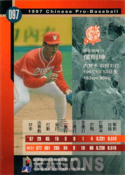 1997 CPBL C&C Series #097 Ming-Kun Hou Back