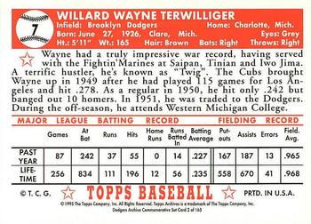 1995 Topps Archives Brooklyn Dodgers #2 Wayne Terwilliger Back