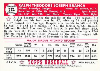 1995 Topps Archives Brooklyn Dodgers #17 Ralph Branca Back