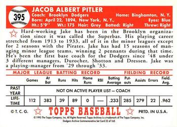 1995 Topps Archives Brooklyn Dodgers #32 Jake Pitler Back