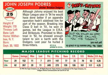 1995 Topps Archives Brooklyn Dodgers #93 Johnny Podres Back
