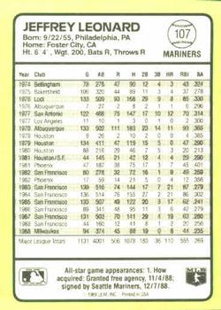 1989 Donruss Baseball's Best #107 Jeffrey Leonard Back