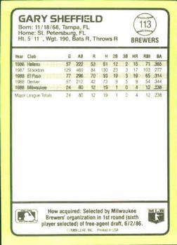 1989 Donruss Baseball's Best #113 Gary Sheffield Back