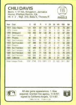 1989 Donruss Baseball's Best #115 Chili Davis Back