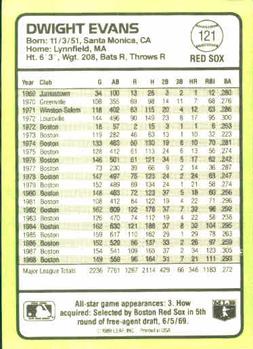 1989 Donruss Baseball's Best #121 Dwight Evans Back