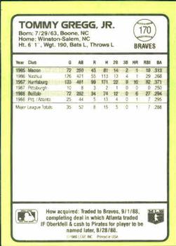 1989 Donruss Baseball's Best #170 Tommy Gregg Back