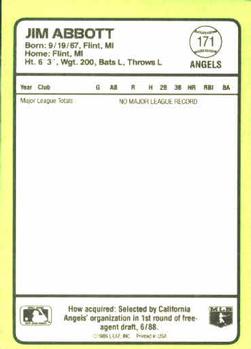 1989 Donruss Baseball's Best #171 Jim Abbott Back