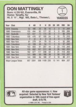 1989 Donruss Baseball's Best #1 Don Mattingly Back