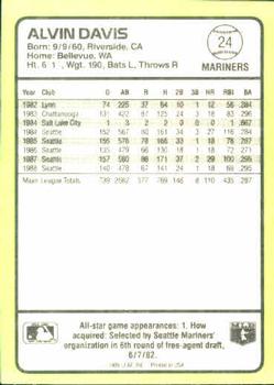 1989 Donruss Baseball's Best #24 Alvin Davis Back