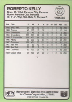 1989 Donruss Baseball's Best #273 Roberto Kelly Back