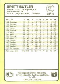 1989 Donruss Baseball's Best #274 Brett Butler Back