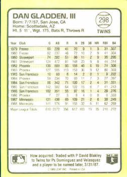 1989 Donruss Baseball's Best #298 Dan Gladden Back