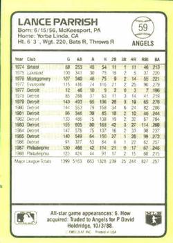 1989 Donruss Baseball's Best #59 Lance Parrish Back