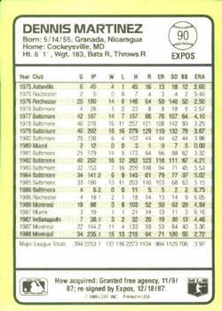 1989 Donruss Baseball's Best #90 Dennis Martinez Back