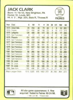 1989 Donruss Baseball's Best #98 Jack Clark Back