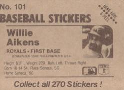 1983 Fleer Star Stickers #101 Willie Aikens Back