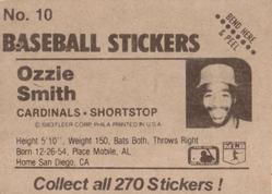 1983 Fleer Star Stickers #10 Ozzie Smith Back
