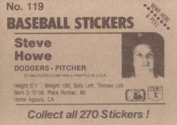 1983 Fleer Star Stickers #119 Steve Howe Back