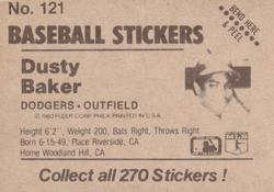1983 Fleer Star Stickers #121 Dusty Baker Back