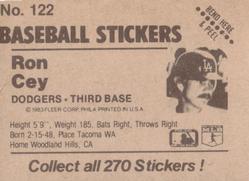 1983 Fleer Star Stickers #122 Ron Cey Back