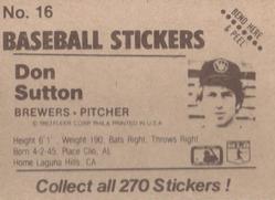 1983 Fleer Star Stickers #16 Don Sutton Back