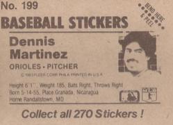 1983 Fleer Star Stickers #199 Dennis Martinez Back