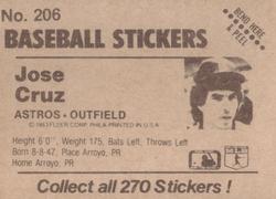 1983 Fleer Star Stickers #206 Jose Cruz Back