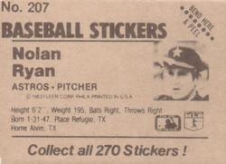1983 Fleer Star Stickers #207 Nolan Ryan Back