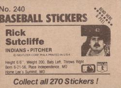 1983 Fleer Star Stickers #240 Rick Sutcliffe Back