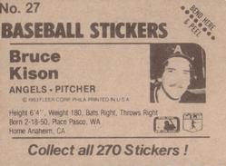 1983 Fleer Star Stickers #27 Bruce Kison Back