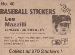 1983 Fleer Star Stickers #40 Lee Mazzilli Back