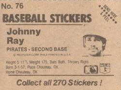1983 Fleer Star Stickers #76 Johnny Ray Back