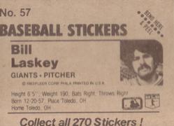 1983 Fleer Star Stickers #57 Bill Laskey Back
