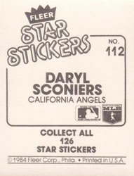 1984 Fleer Star Stickers #112 Daryl Sconiers Back