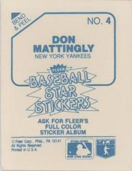 1985 Fleer Star Stickers #4 Don Mattingly Back