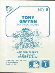 1985 Fleer Star Stickers #8 Tony Gwynn Back