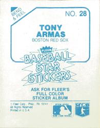 1985 Fleer Star Stickers #28 Tony Armas Back