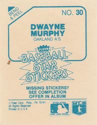 1985 Fleer Star Stickers #30 Dwayne Murphy Back