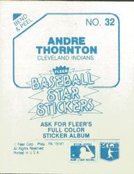 1985 Fleer Star Stickers #32 Andre Thornton Back