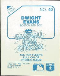 1985 Fleer Star Stickers #40 Dwight Evans Back