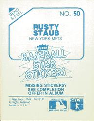 1985 Fleer Star Stickers #50 Rusty Staub Back