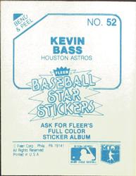 1985 Fleer Star Stickers #52 Kevin Bass Back