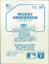 1985 Fleer Star Stickers #54 Rickey Henderson Back