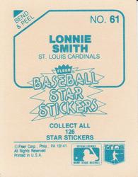 1985 Fleer Star Stickers #61 Lonnie Smith Back