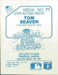 1985 Fleer Star Stickers #71 Tom Seaver Back